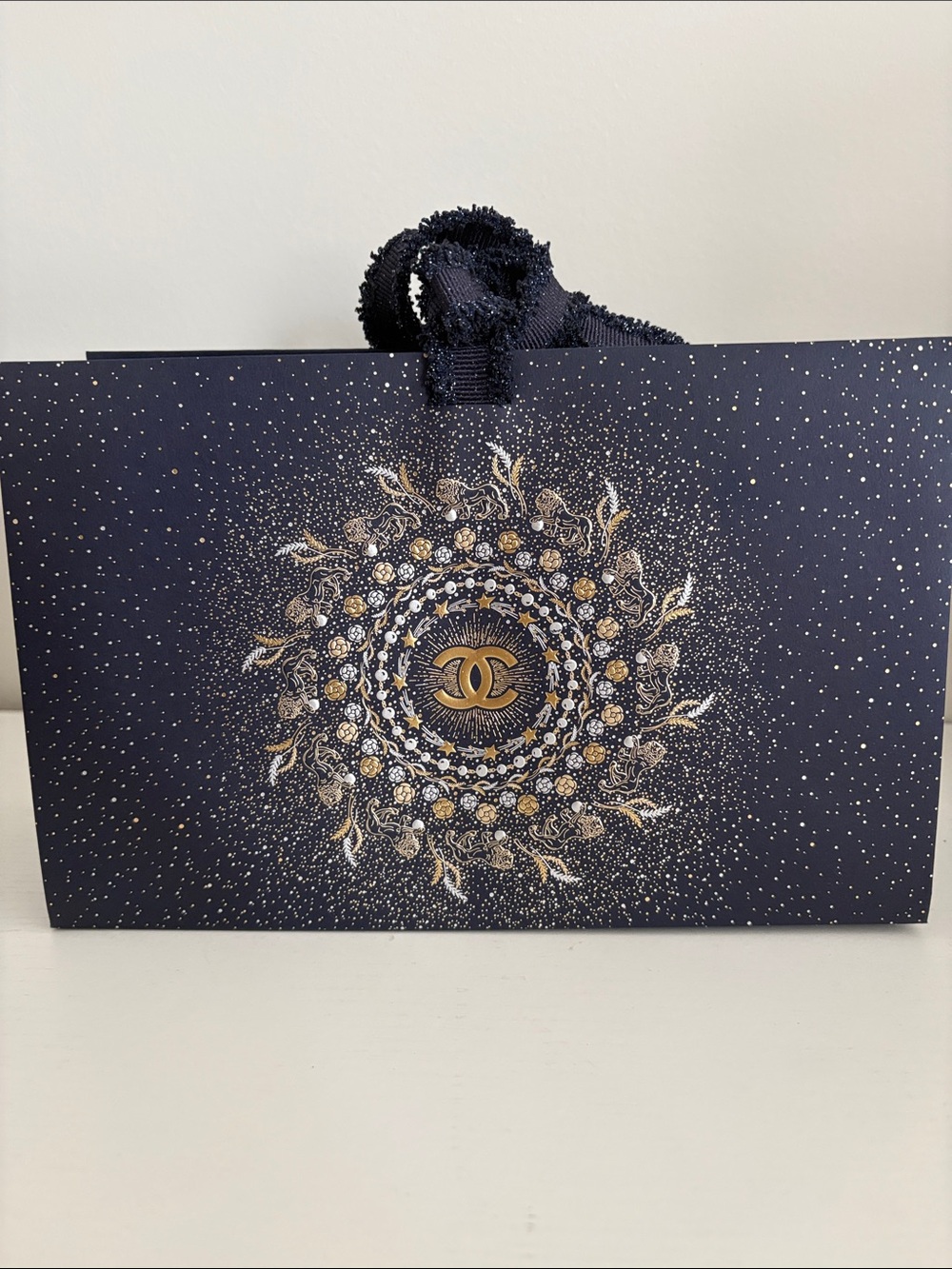 Chanel Navy Gift Bag with Gold Logo